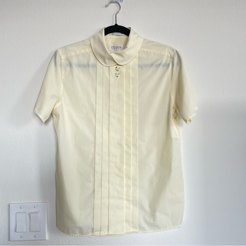 Vintage Pastel Butter Yellow Doll Collar 3D Flower  Embroidery Shirt Blouse